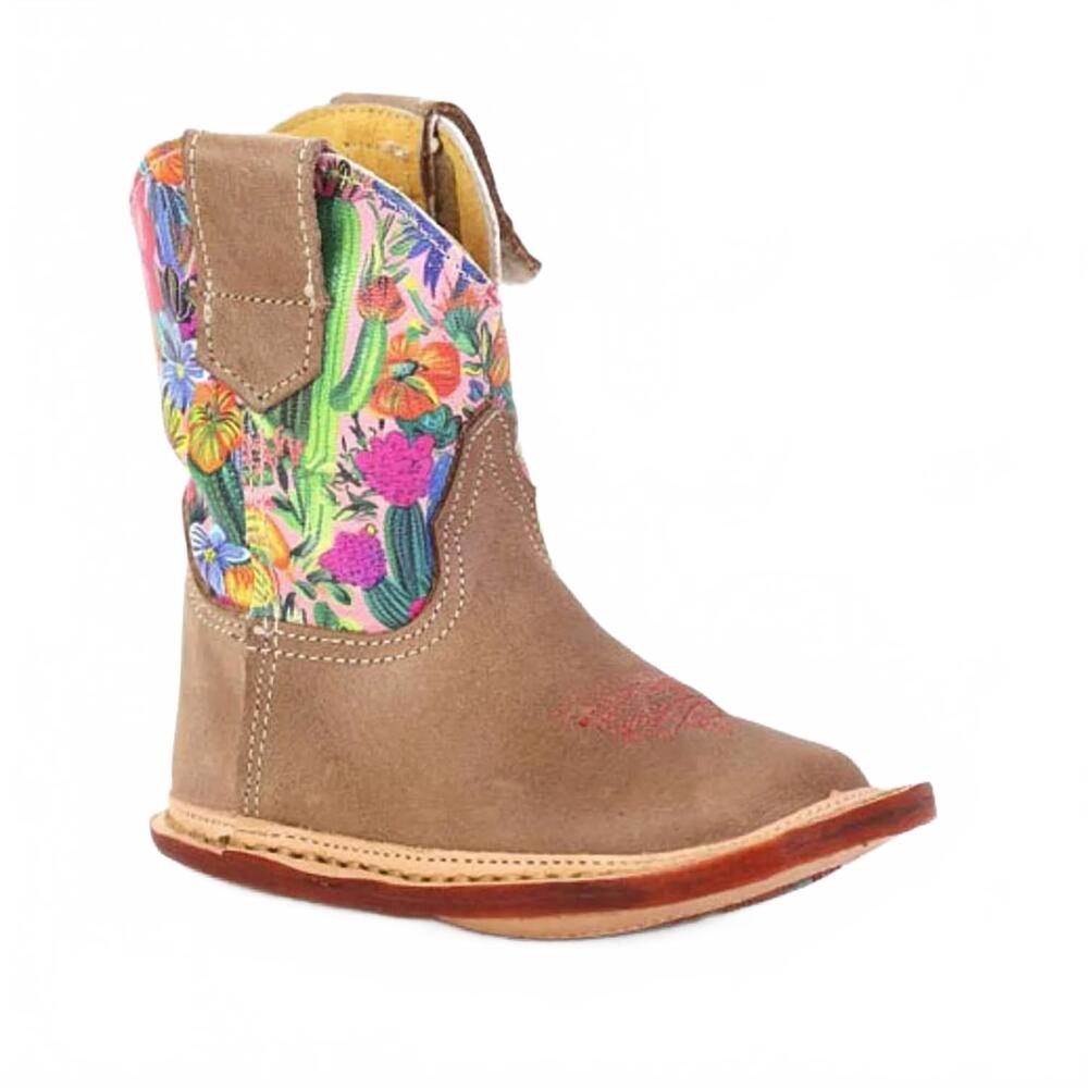 NEW ROPER girls cowbabies flowers and cactus leather boot in tan